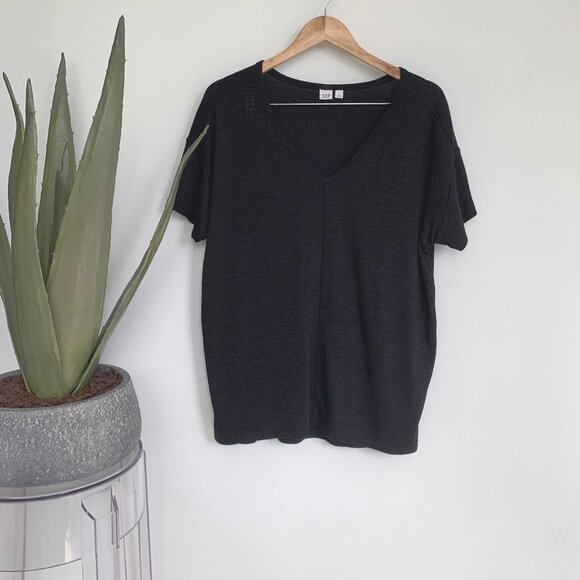 GAP Softspun Mix-Fabric V-Neck Top t-shirt Black Large - Picture 7 of 9